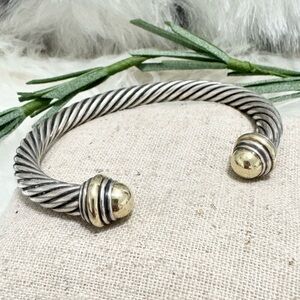 David Yurman 7mm 14K Gold Dome .925 Cable Cuff Bracelet Sz M